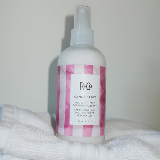 Tame your tangles with R+Co's CANDY STRIPE PROTECT + PREP SPRAY