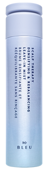 Blue cylindrical bottle with text on a white background