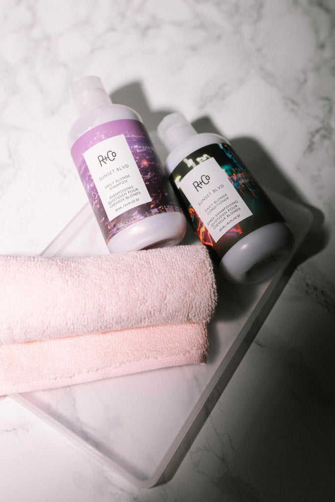 SUNSET BLVD Daily Blonde Shampoo + Conditioner Liter Set – R+Co display picture 3